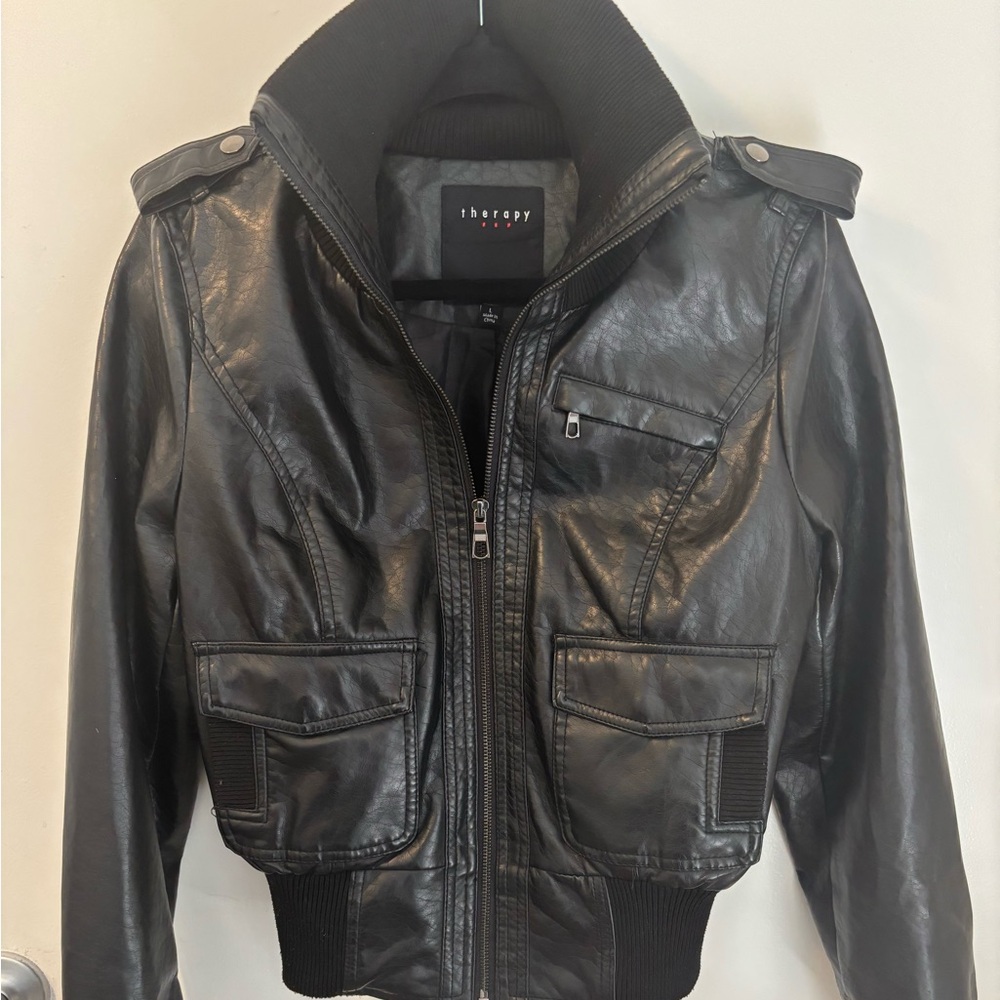 Therapy Black Bomber Jacket with Ribbed Details